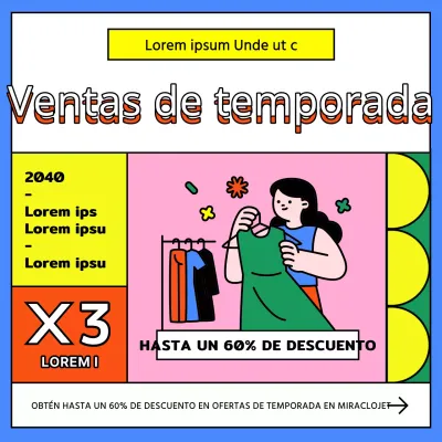 Un estallido de azul y arco iris en su anuncio de venta de ropa fuera de temporada