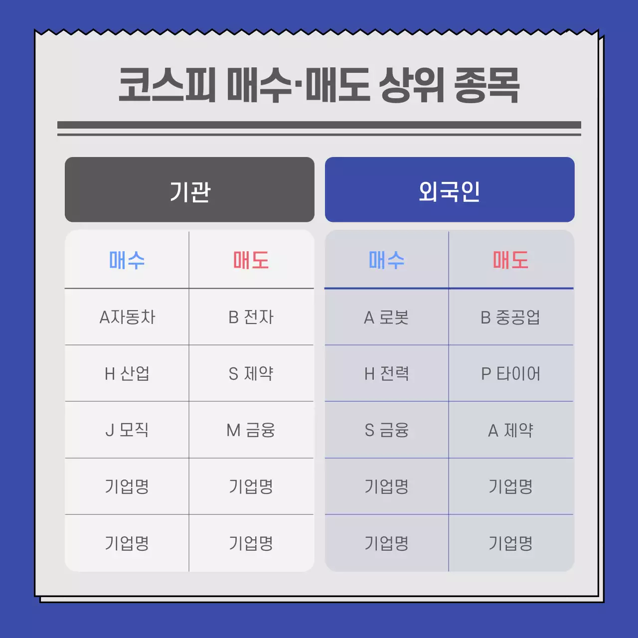 남색과 검은색의 단순한 주식정보 신문