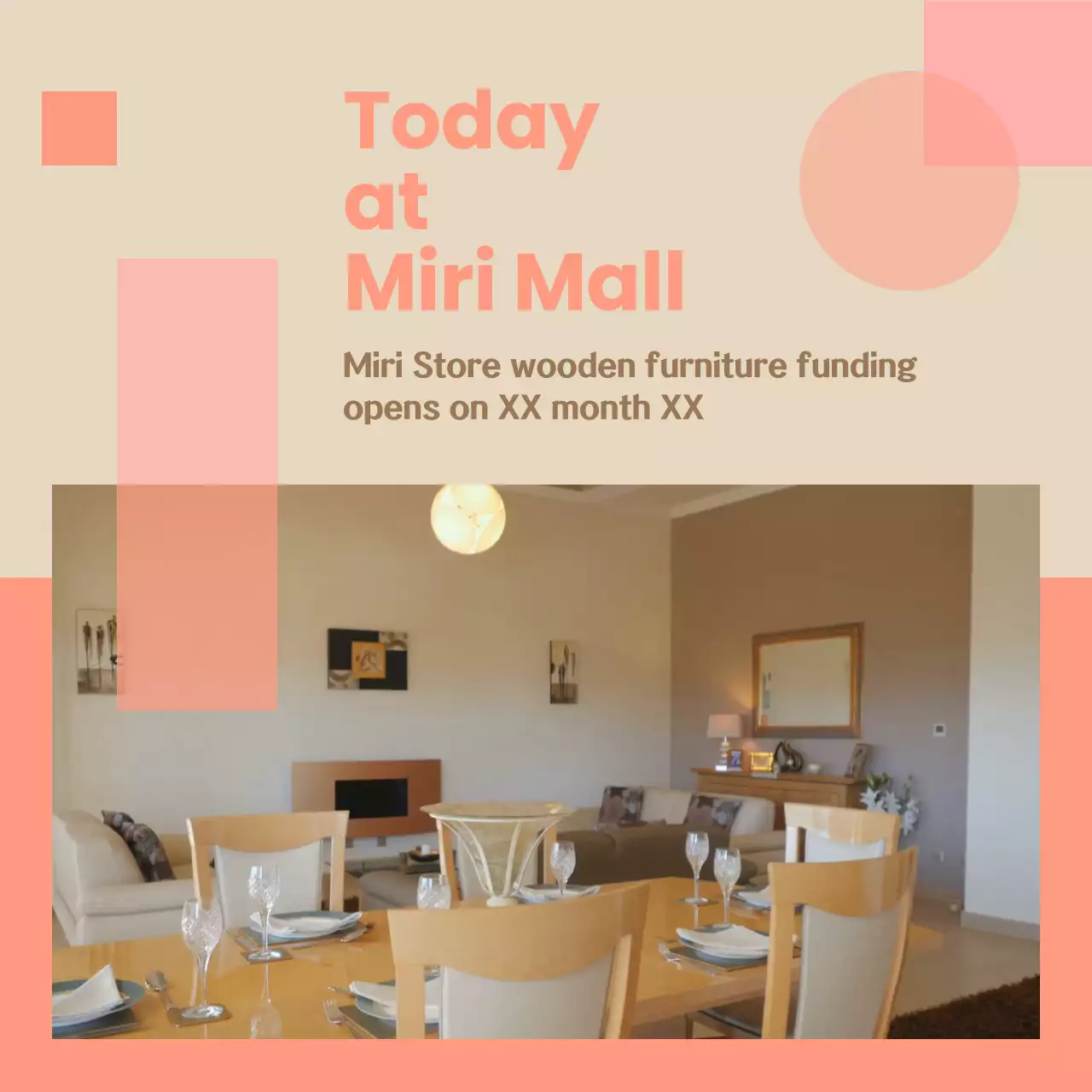 베이지와 핑크 기하학적 가구 매장 광고