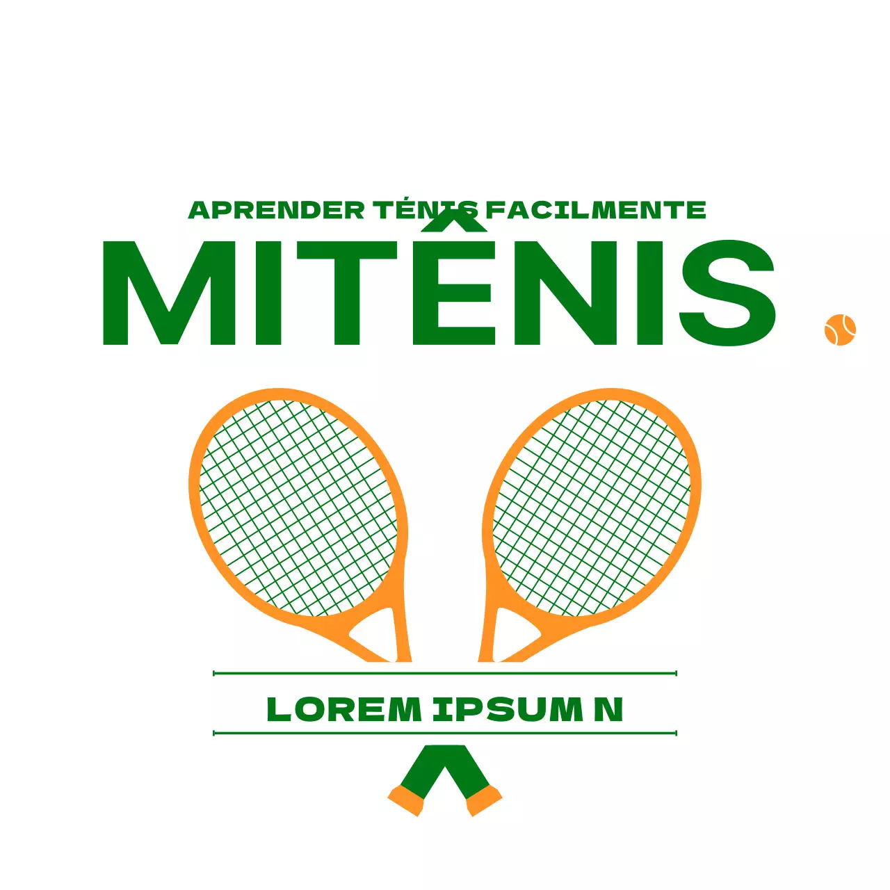 Promoção de uma escola de ténis com uma ilustração de parafernália de ténis em verde e laranja.