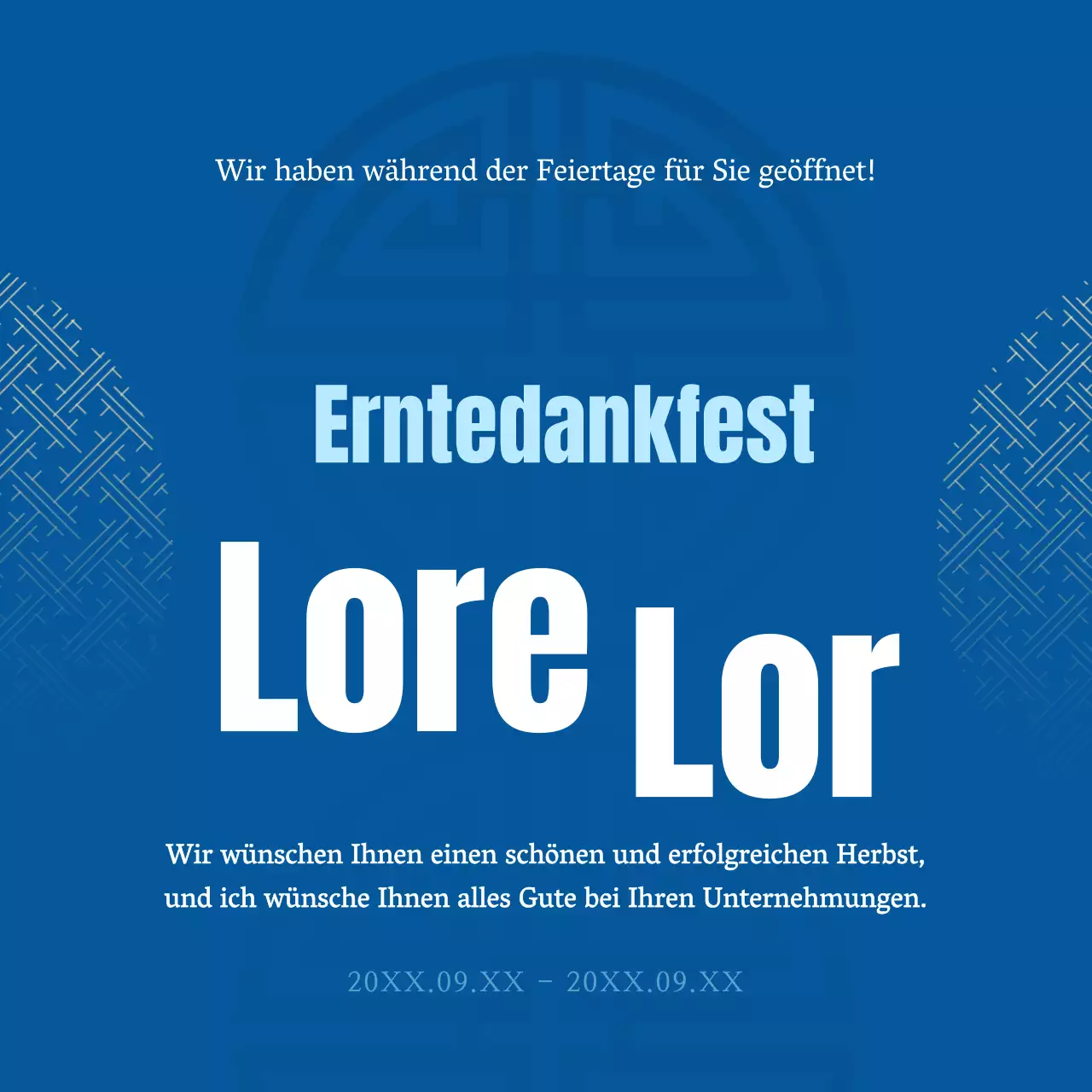 Eine ruhige, beruhigende, blau getönte Ankündigung mit einer kalligrafischen Schrift.