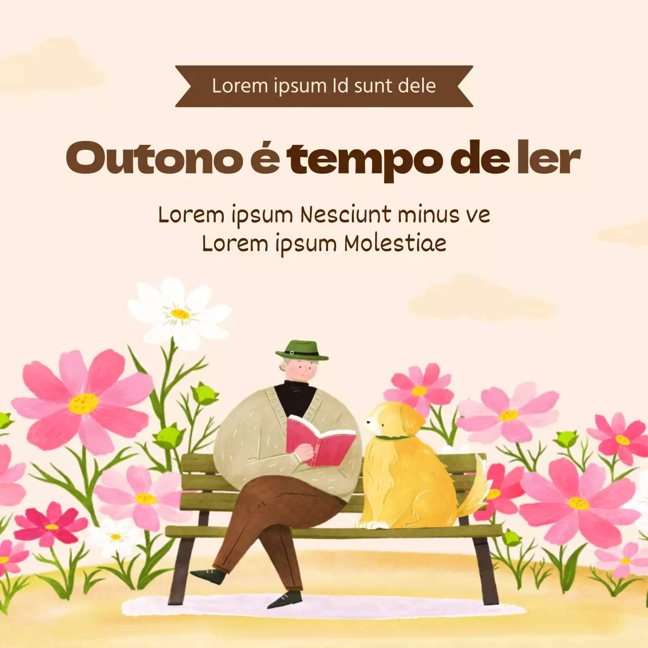 Um festival de leitura ilustrado a aguarela e a bege
