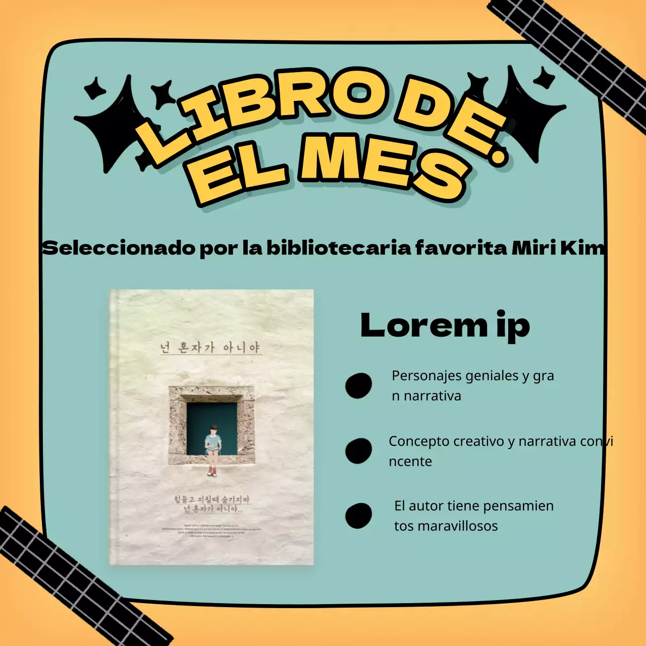 Promueva las recomendaciones de libros infantiles con un tema de resaltado de texto manuscrito en amarillo y turquesa V1