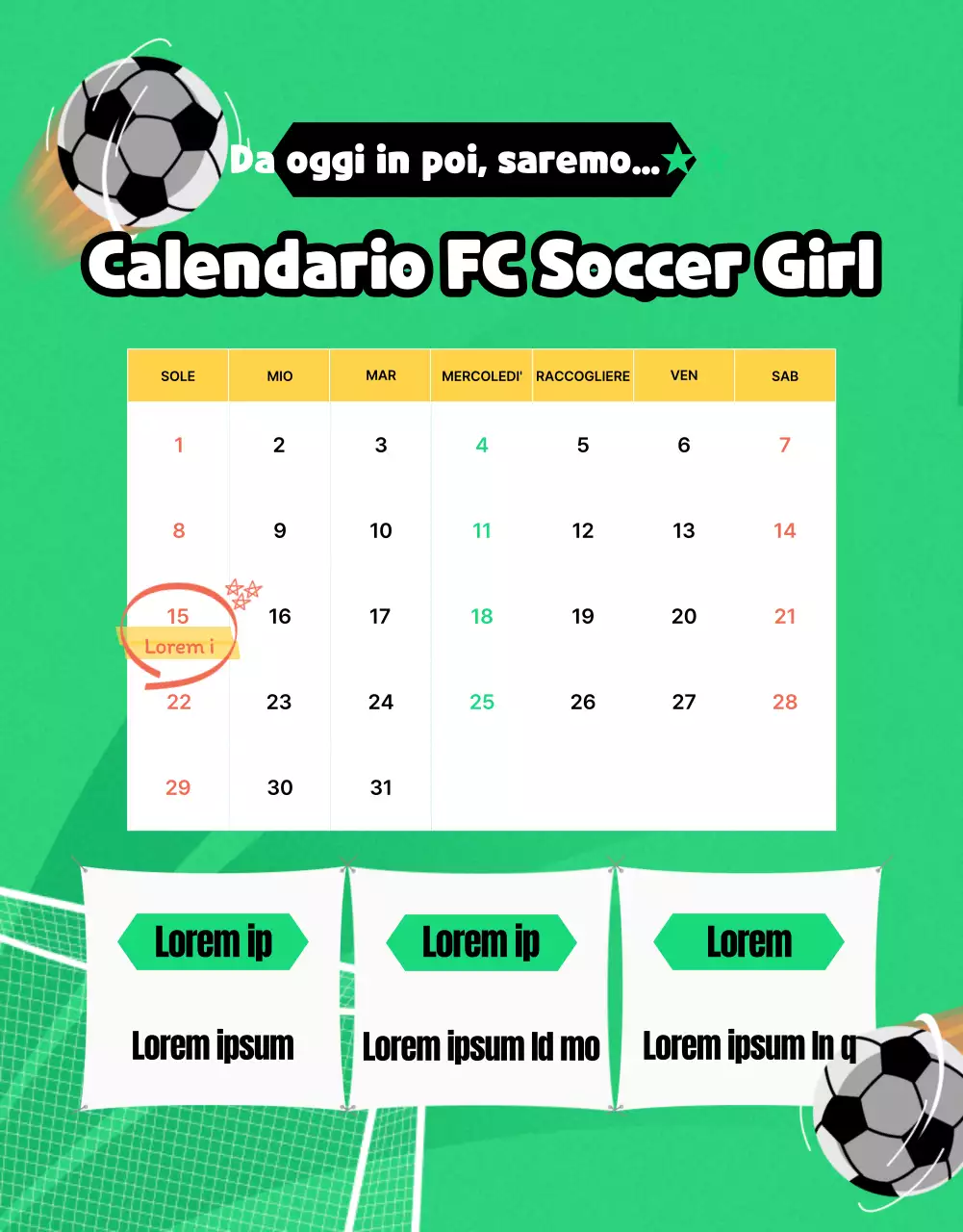 Ingaggio per il calcio femminile con un tocco di verde e giallo