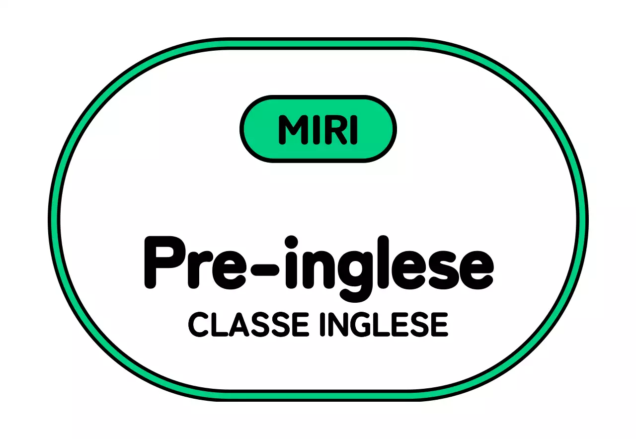 Un semplice cartello scolastico con testo preinglese nero, bianco, verde e viola e illustrazioni incorniciate.