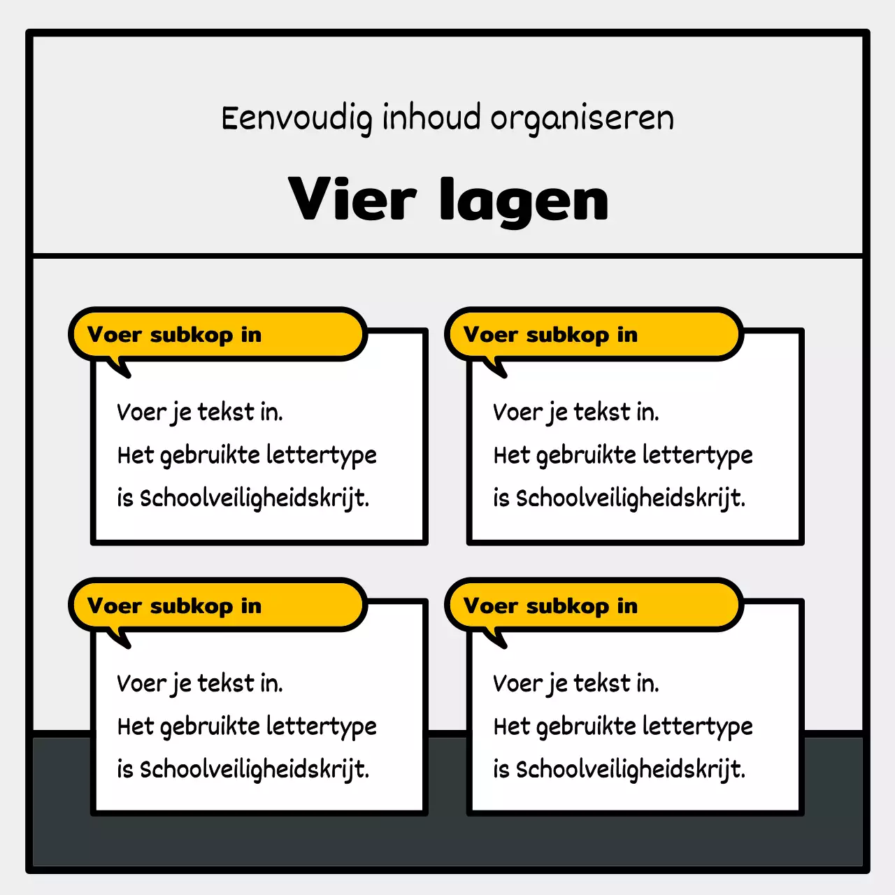 Basic en schattige illustratie met blauwe, rode en gele accenten