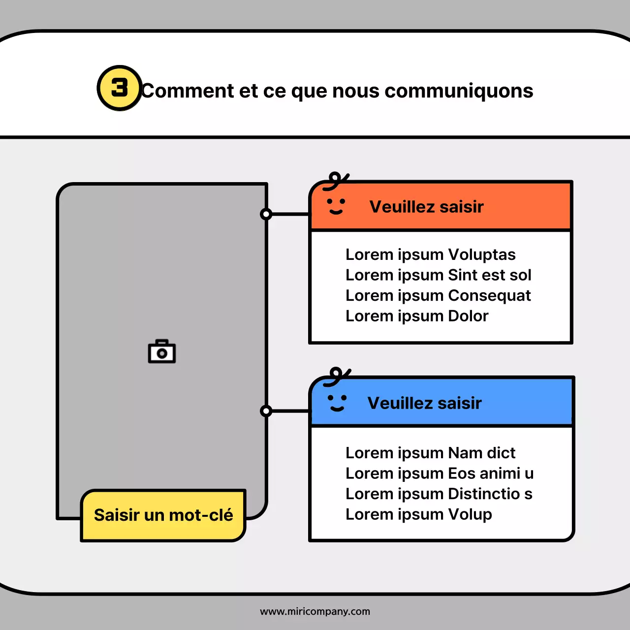 Cartes conceptuelles de personnages mignons en orange et bleuNews Kit