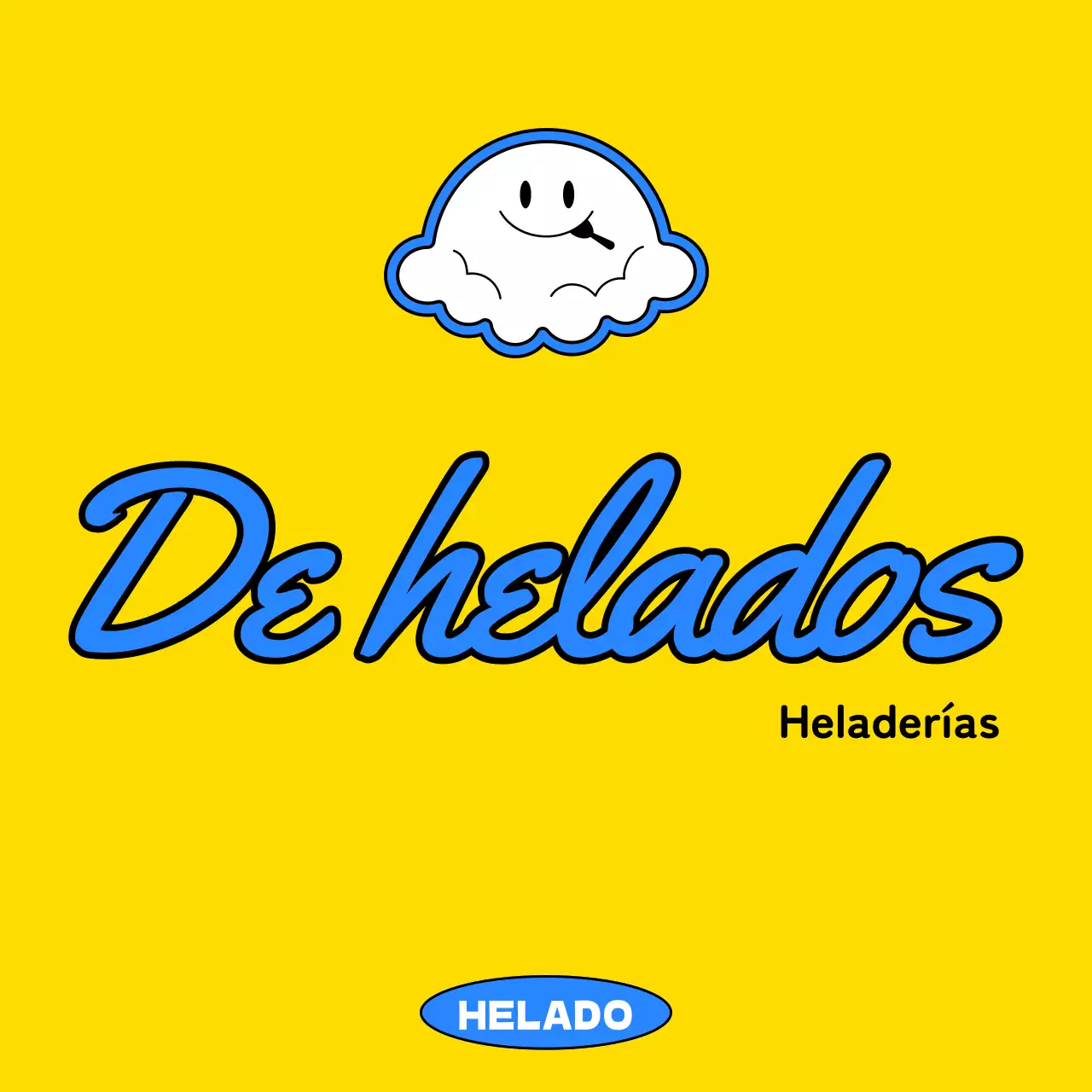 Promocione una bonita heladería con una ilustración de un personaje de helado en amarillo y azul.