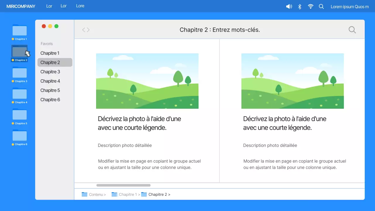Interface utilisateur d'ordinateur simple en bleu et orange Profil de l'entreprise