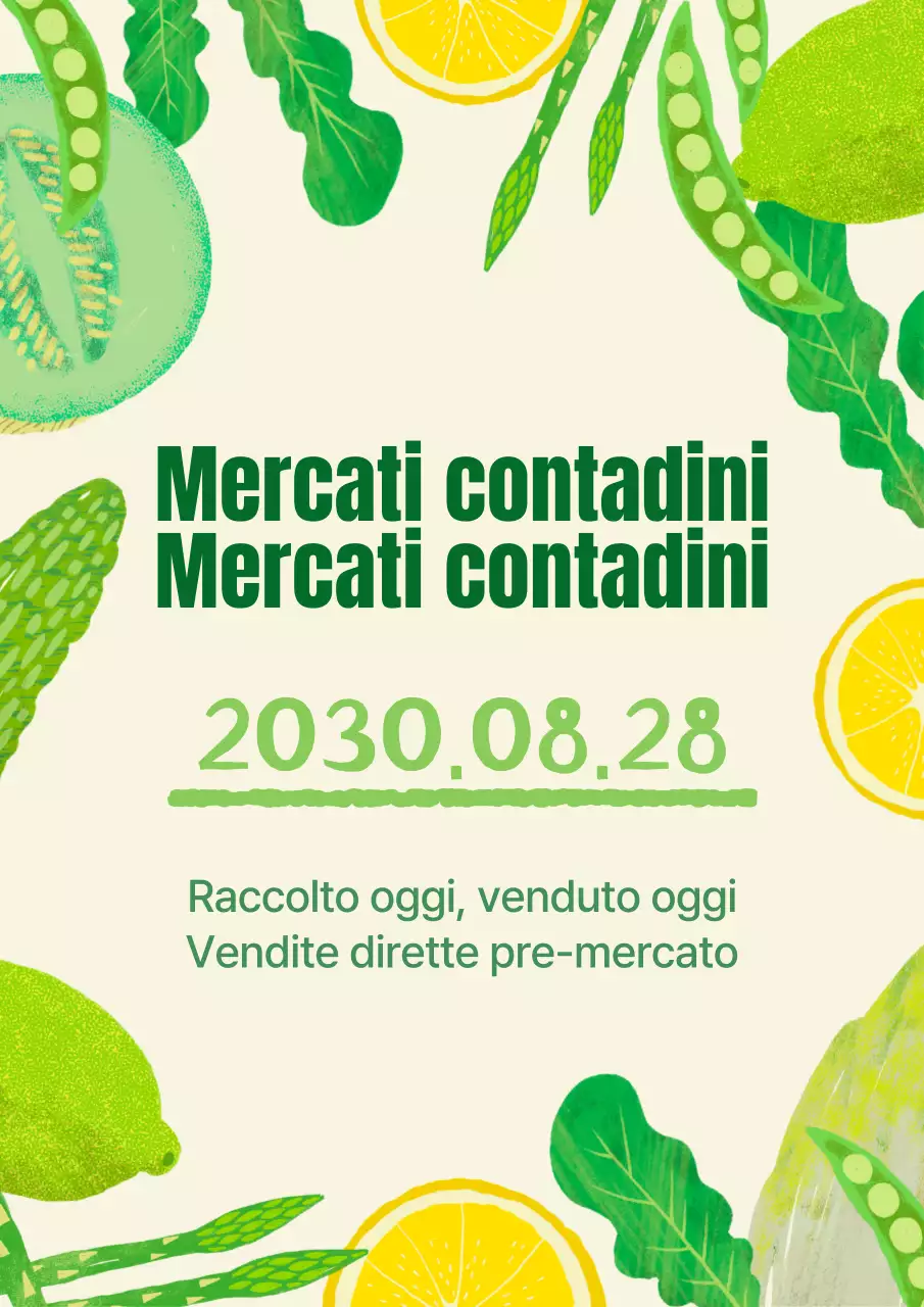 Contenuto del mercato contadino con un'illustrazione verde e disegnata