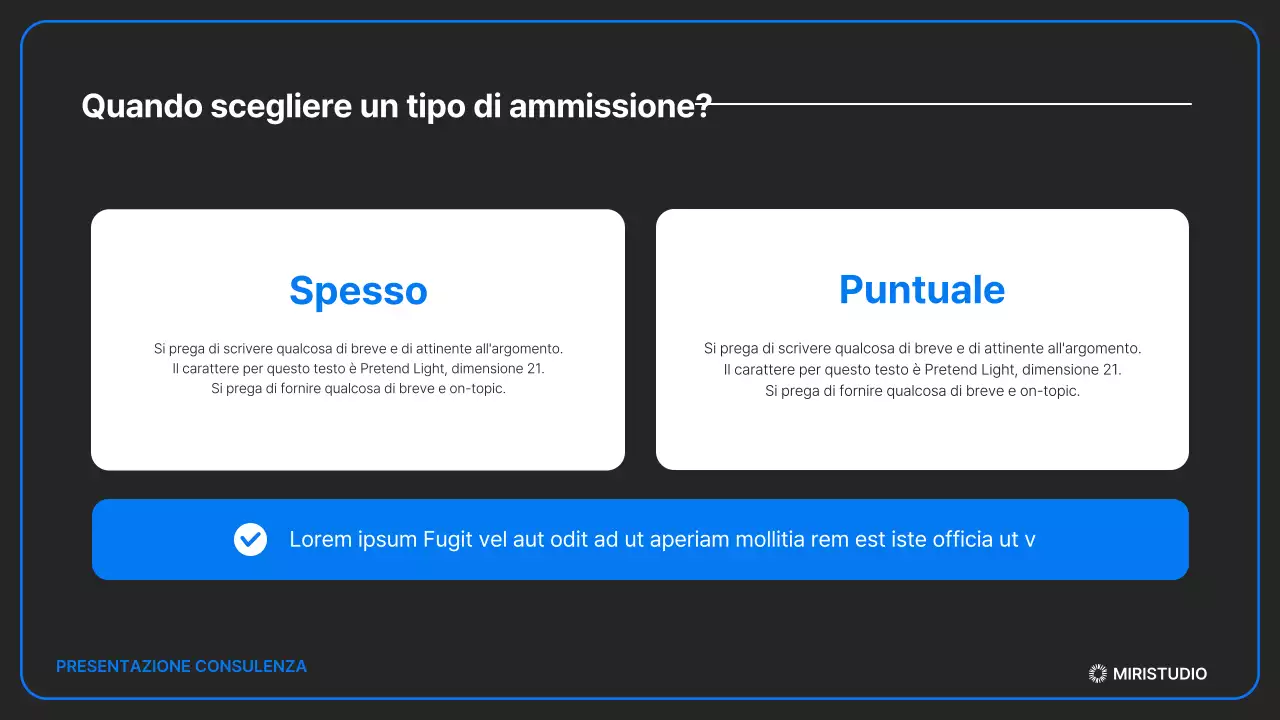 Una presentazione delle ammissioni minimalista in nero e blu