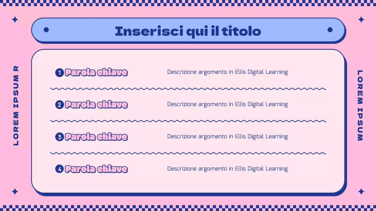 Introdurre il concetto di simpatici personaggi rosa e viola