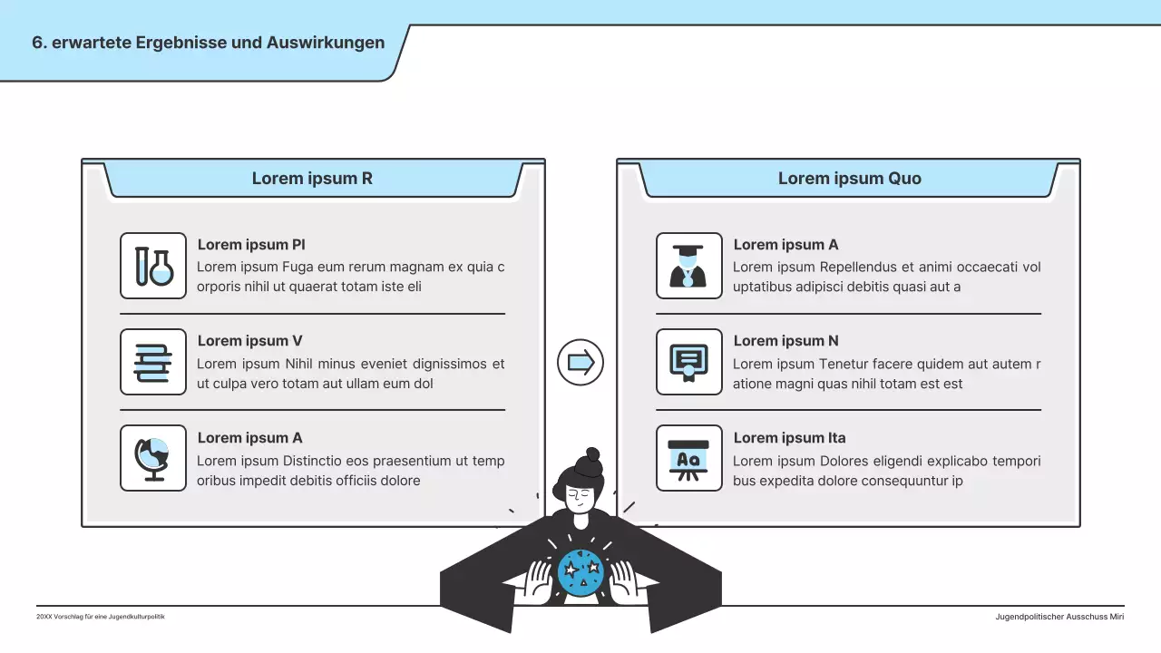 Ein politischer Vorschlag mit einer sauberen Illustration in Hellblau und einer Indexpunktform.