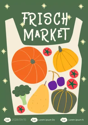 Illustration eines Einkaufswagens mit grünem Hintergrund zur Förderung landwirtschaftlicher Produkte