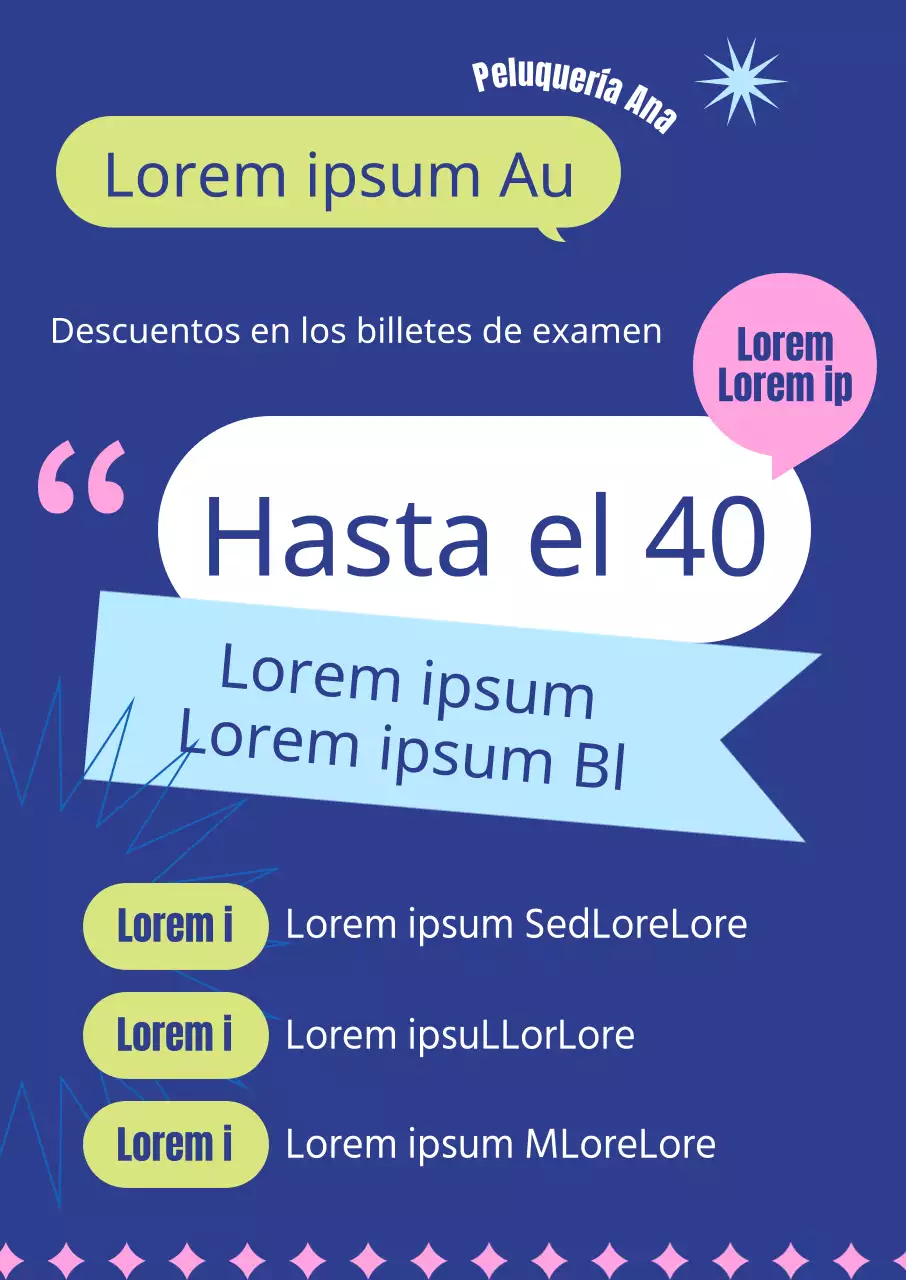 Oferta de descuento SATs para salón de belleza con diseño de fuente en negrita y formas coloreadas para enfatizar el mensaje.