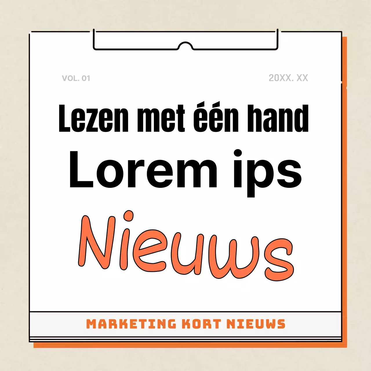 Oranje en wit, modern en strak, met nadruk op marketinginformatie