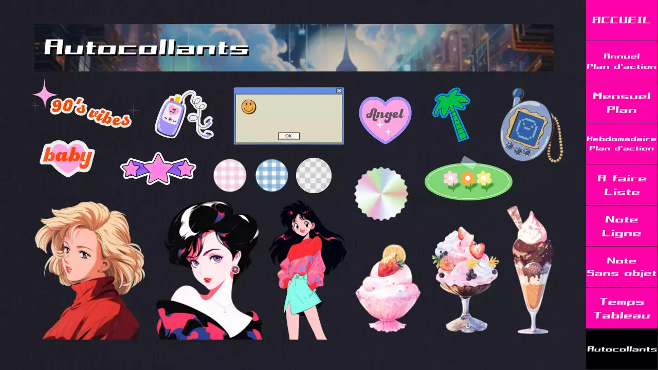 Planificateur d'animation CityPop dégradé noir et rose