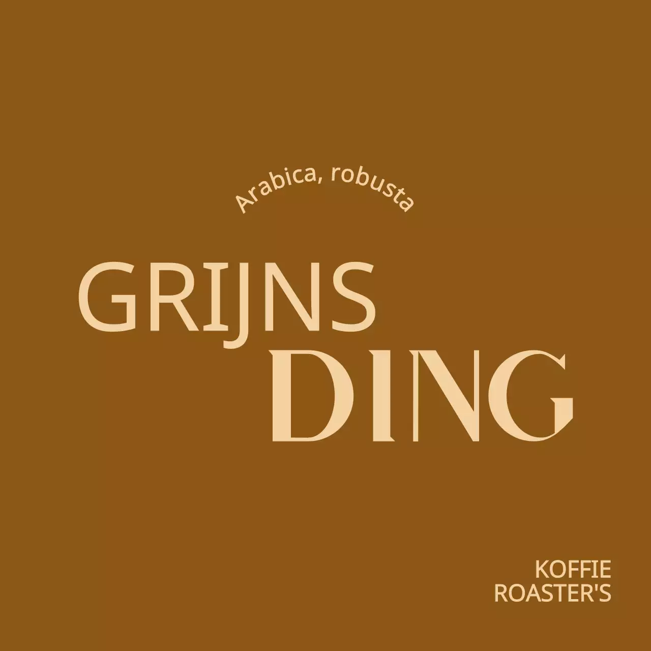 Promotie voor een eenvoudig, luxe caféconcept met zwarte en beige tekst.