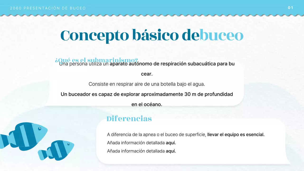 Introducción a la formación de buceo con el concepto de ilustración del océano azul claro