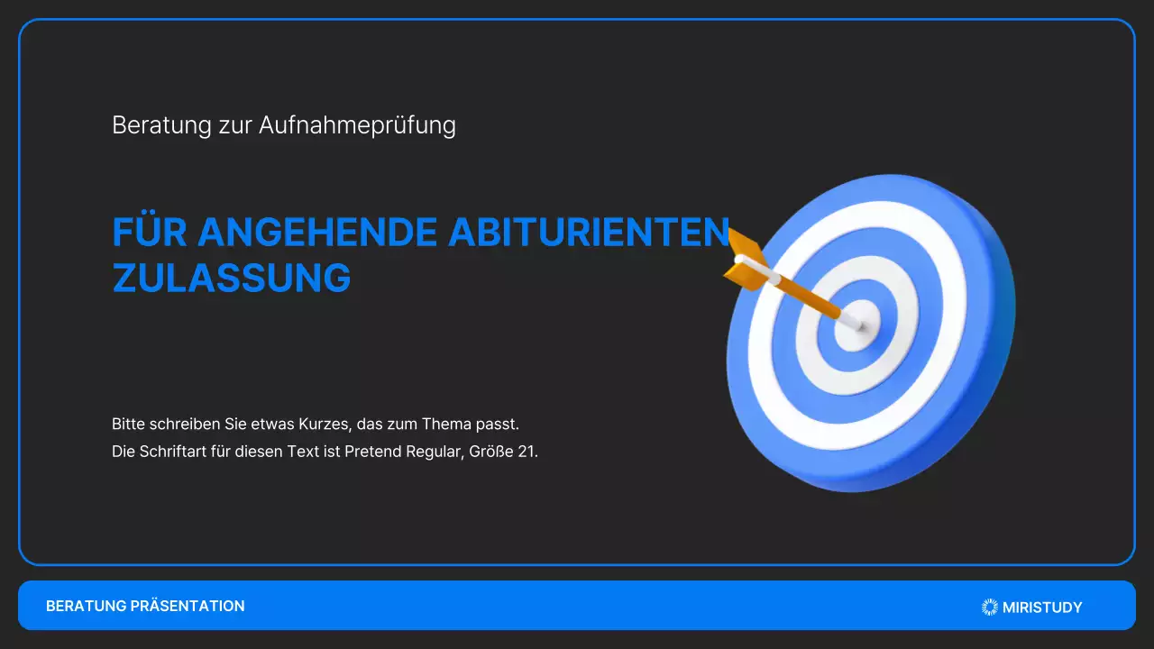 Eine minimalistische Zulassungspräsentation in Schwarz und Blau