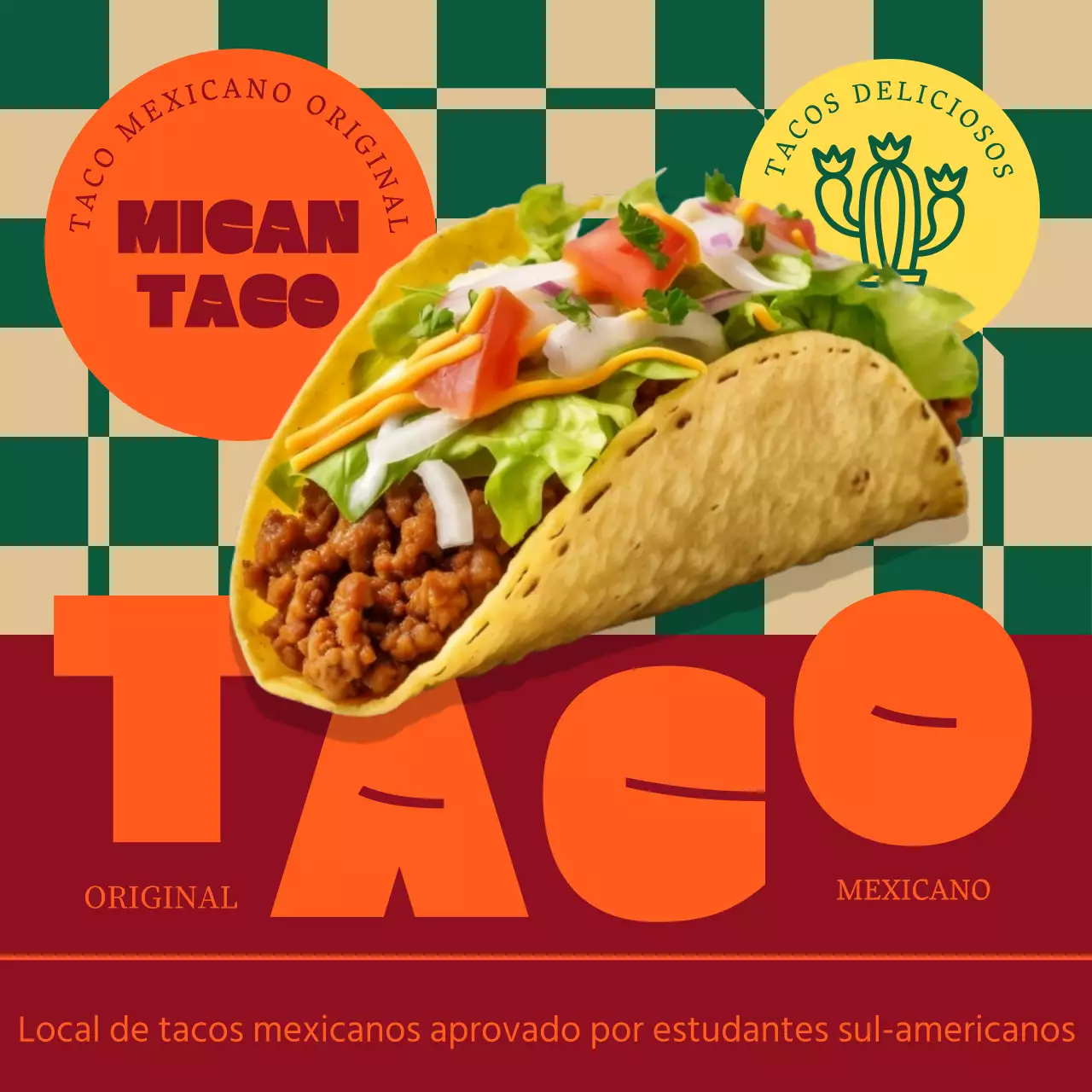  Anúncio de tacos na moda em laranja e verde