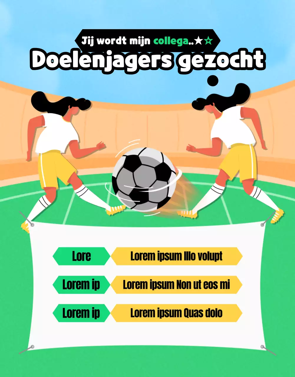 Rekrutering vrouwenvoetbal met een knal groen en geel