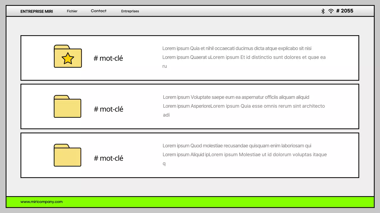 Interface utilisateur d'ordinateur simple en gris et chartreuse Profil de l'entreprise