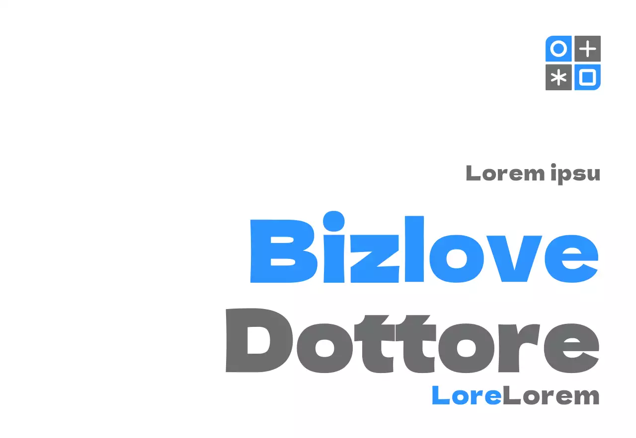 Promozionale con un design semplice che presenta un logo blu e grigio e il nome dello studio.