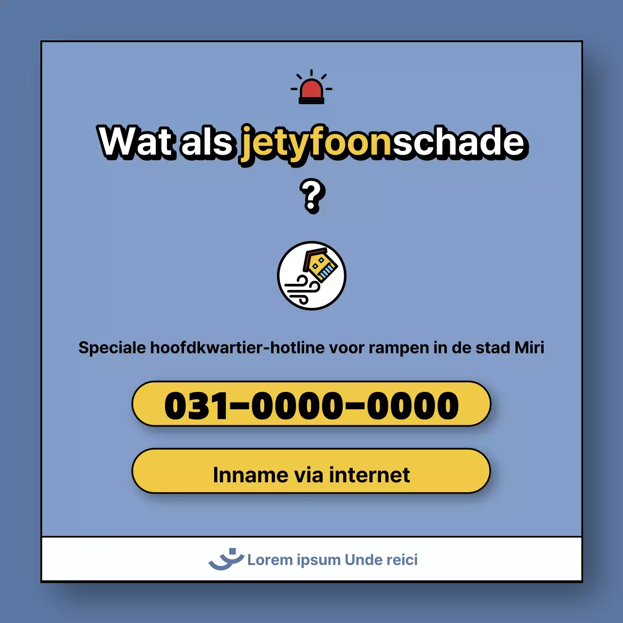 Een bericht over hoe om te gaan met tyfoonschade in blauw en geel