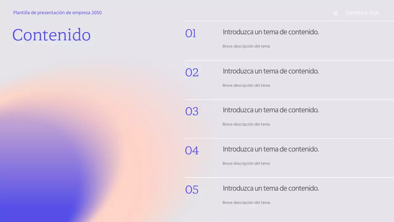 Plantilla de presentación de empresa con degradado violeta
