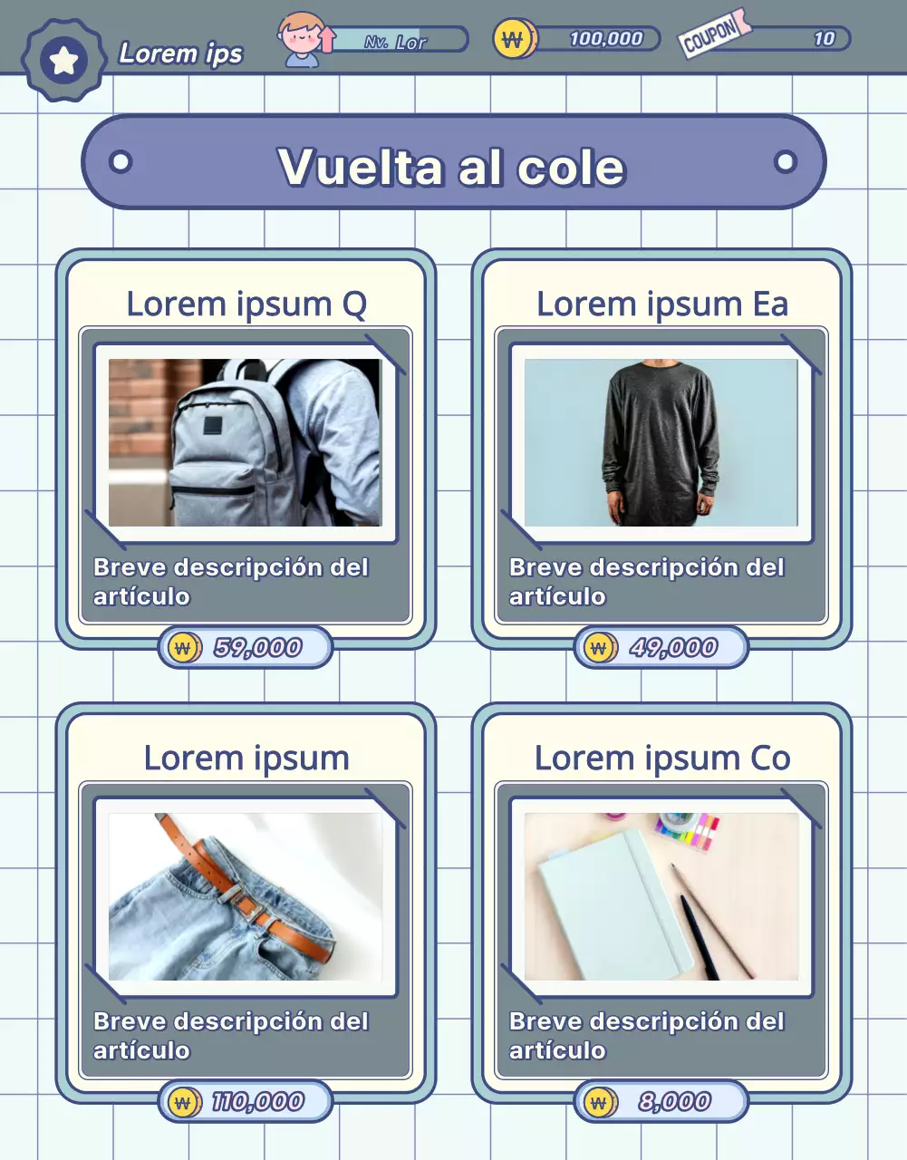 Artículos para la vuelta al cole con elementos de pizarra pastel y pantalla de juego