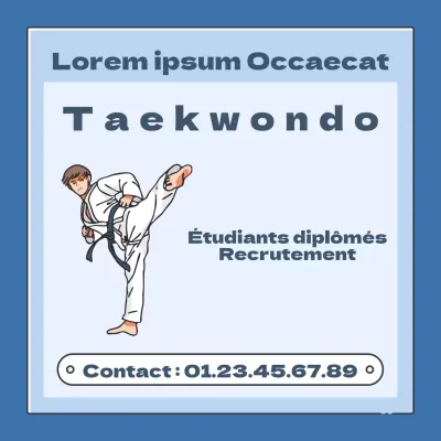 Annonce de recrutement simple pour le taekwondo bleu