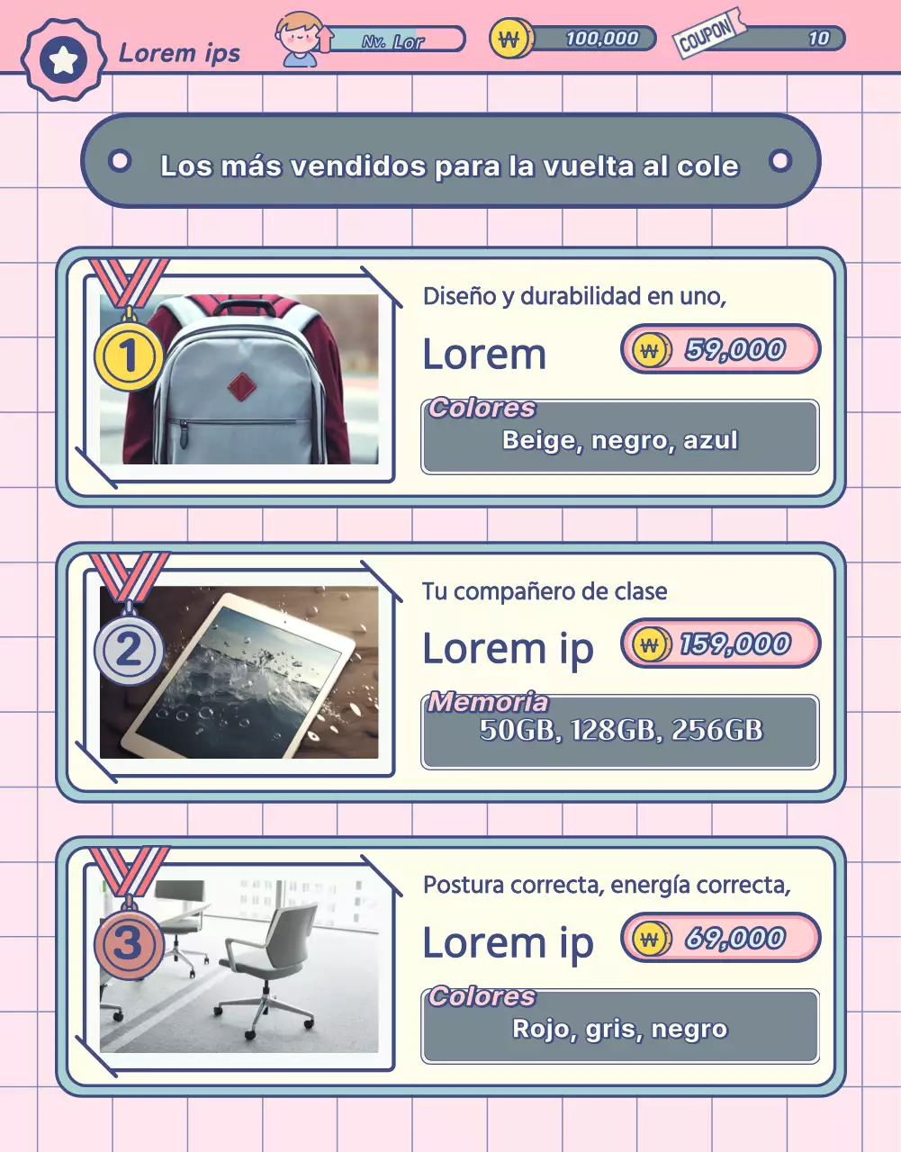 Artículos para la vuelta al cole con elementos de pizarra pastel y pantalla de juego