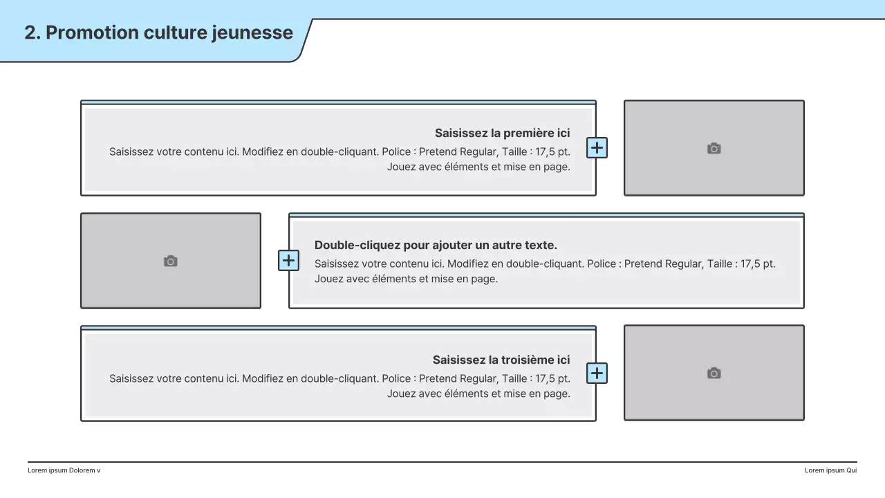 Une proposition politique avec une illustration claire en bleu clair et une forme de point d'indice.