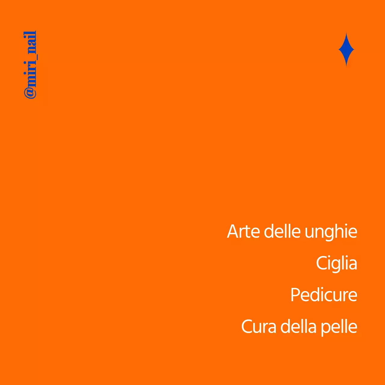 Promozione del negozio di nail art con testo blu e arancione