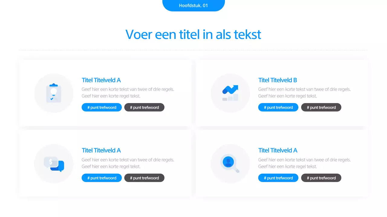 Een eenvoudige zakelijke presentatie in wit en blauw