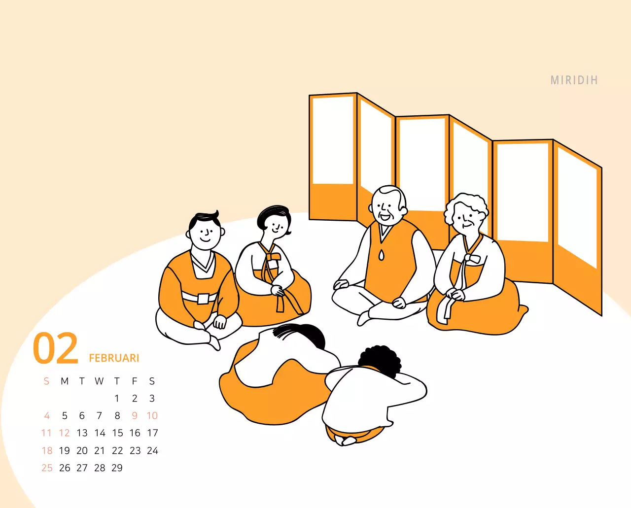 Schattige geïllustreerde groene bureaukalender met familiethema