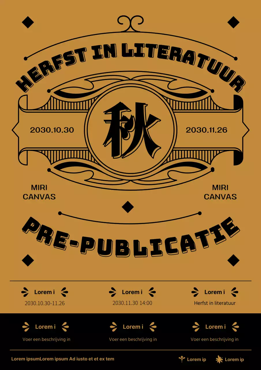 Herfstuitgeverijjournaals met een strak, overzichtelijk, traditioneel patroon in bruin en zwart