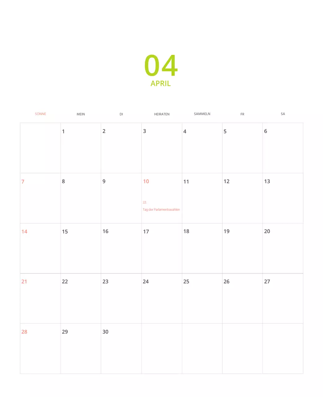 Mehrfarbiger Bildkalender