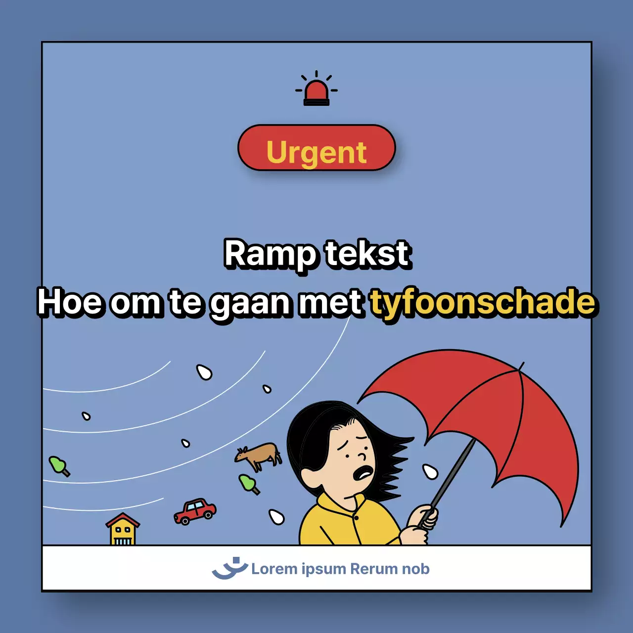 Een bericht over hoe om te gaan met tyfoonschade in blauw en geel