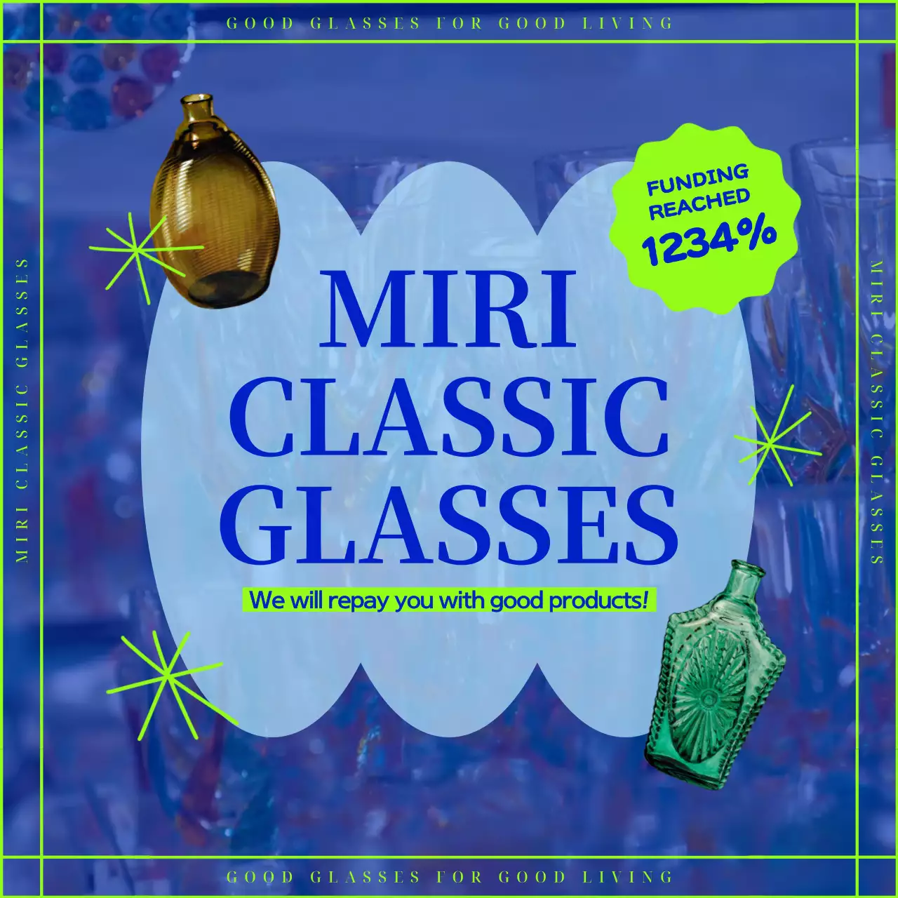 블루와 네온의 트렌디한 유리 매장 홍보