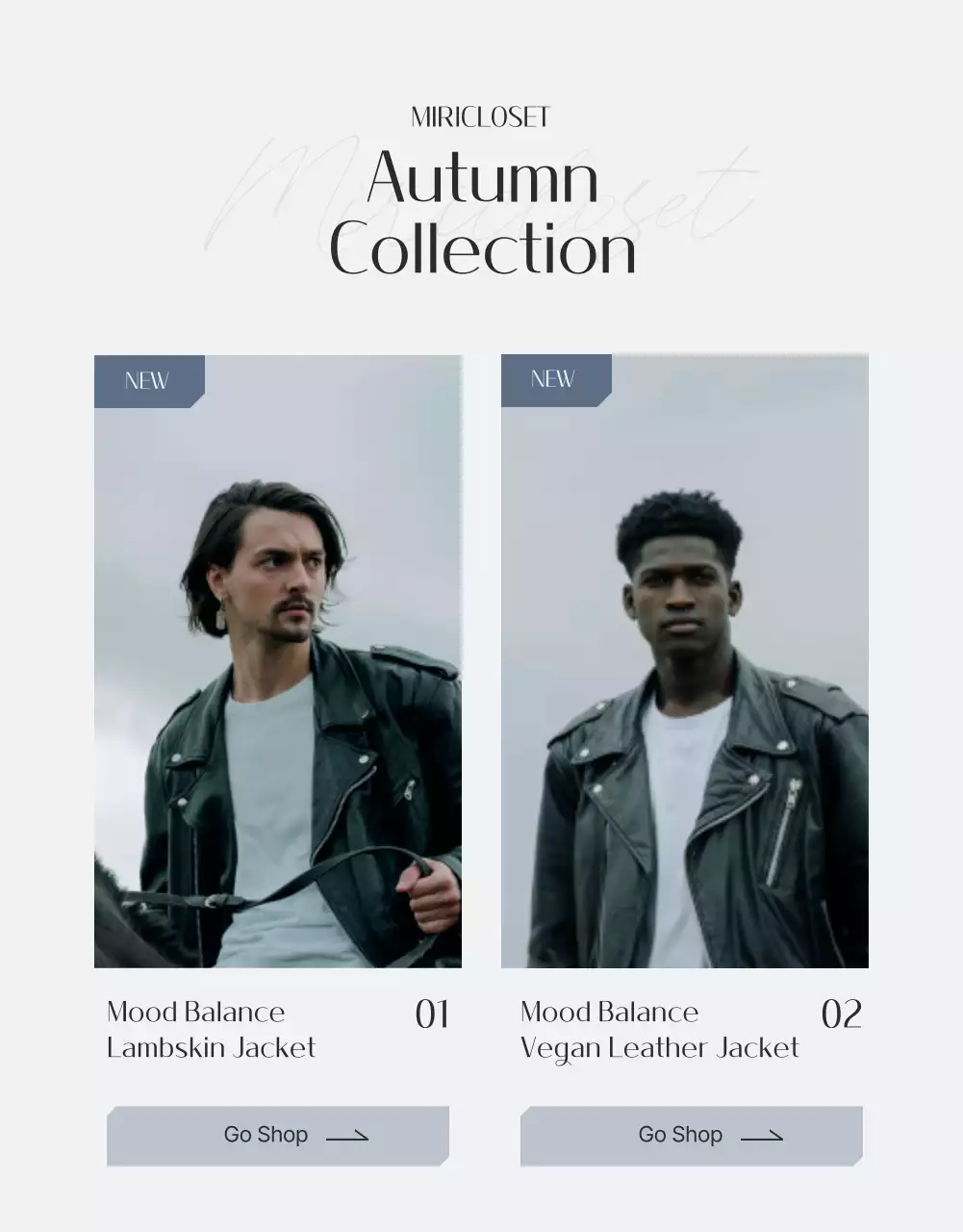 파랑 회색의 트렌드한 남성 의류 광고