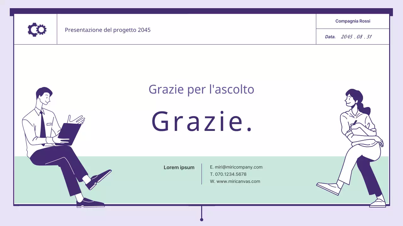 Una proposta con elementi a ingranaggi di colore viola e menta