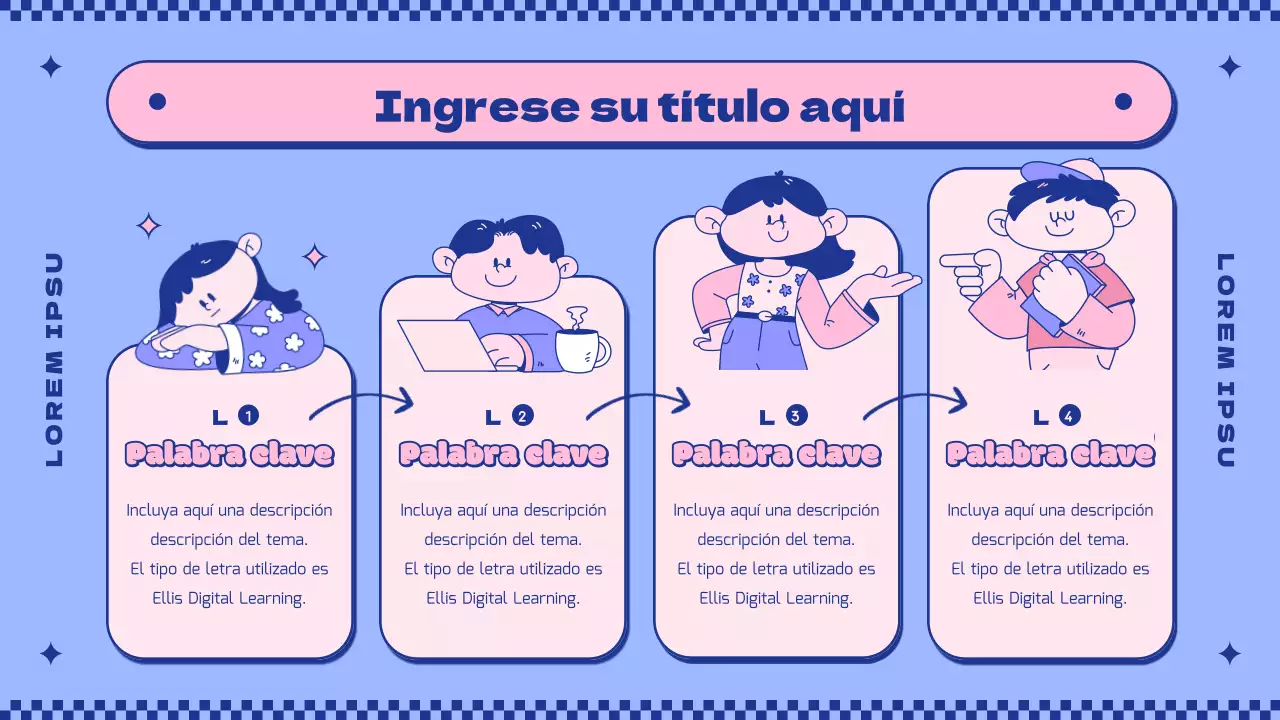Introducir el concepto de simpáticos personajes rosas y morados