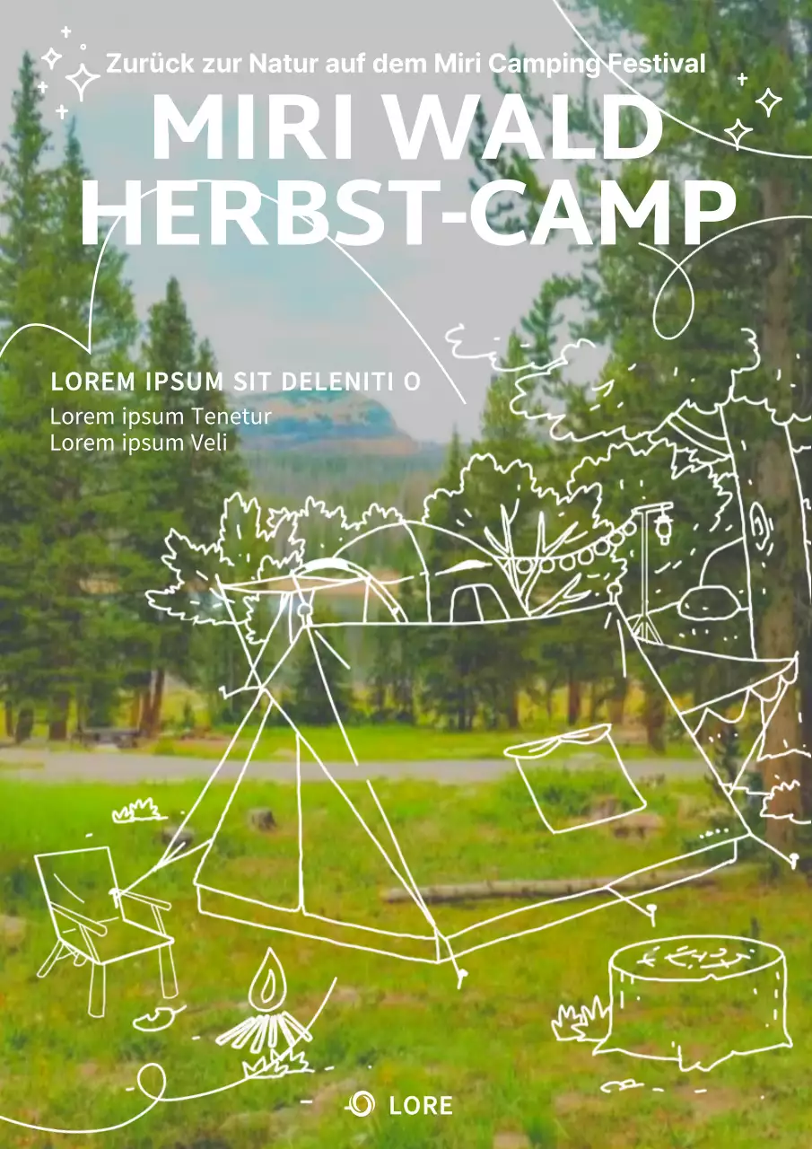 Limonengrüne Strichzeichnung Camping