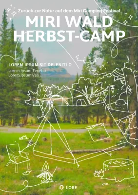 Limonengrüne Strichzeichnung Camping