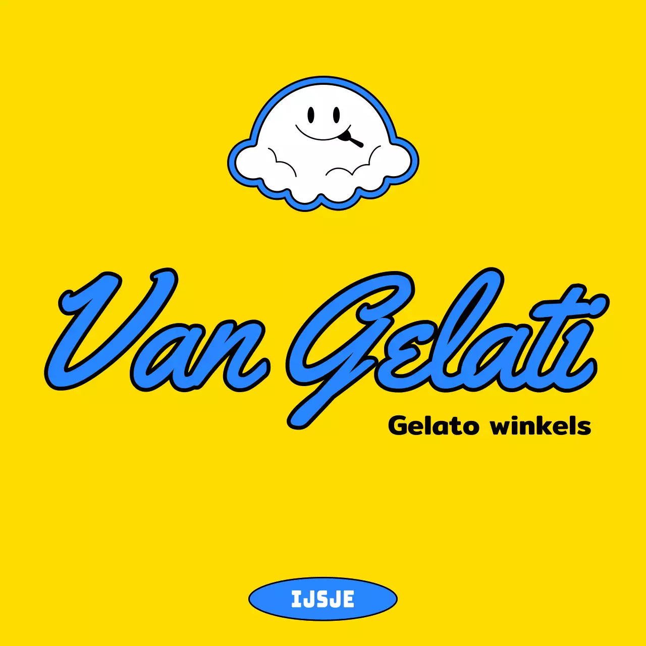 Promoot een schattig concept gelato winkel met een geel en blauw ijs karakter illustratie