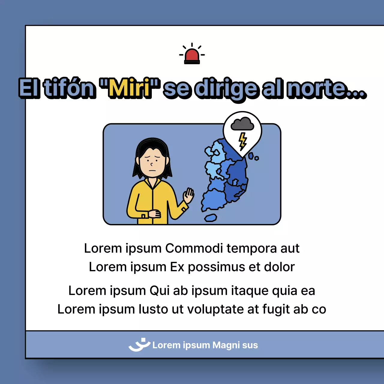 Un post sobre cómo afrontar los daños del tifón en azul y amarillo