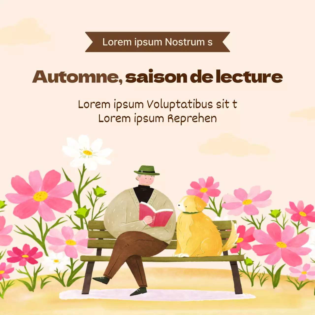 Un festival de lecture illustré à l'aquarelle et de couleur beige