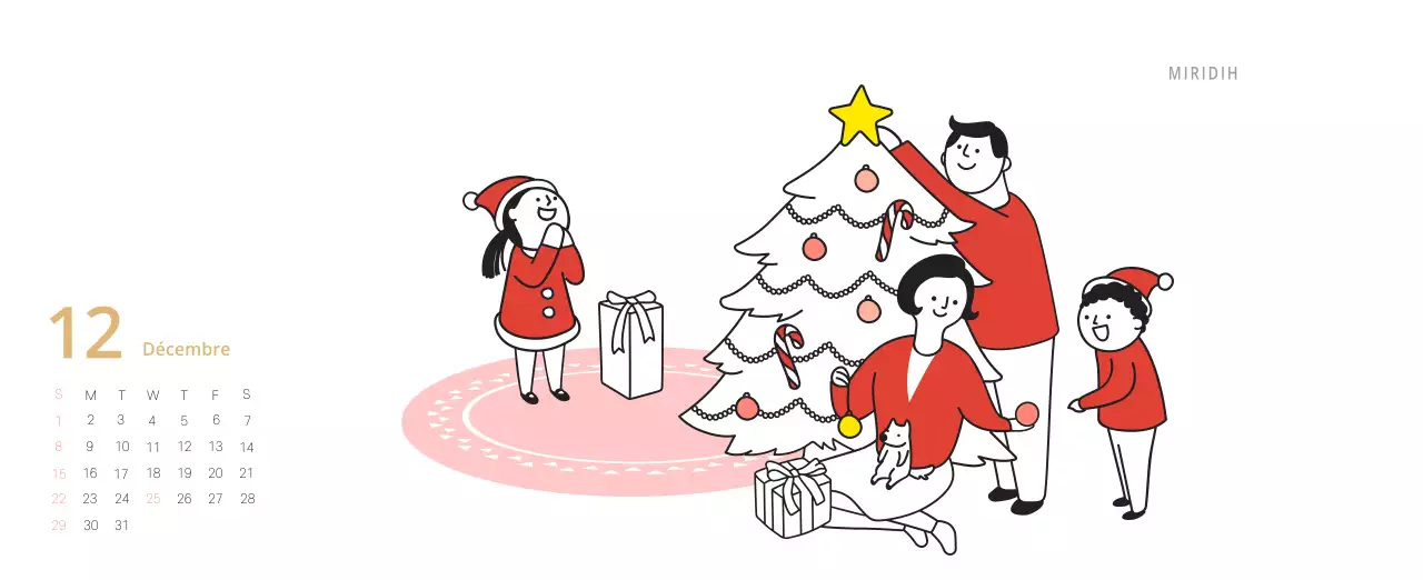 Calendrier de bureau illustré vert sur le thème de la famille